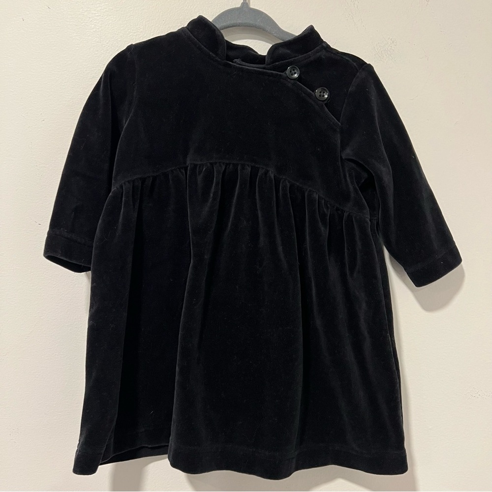 Hanna Andersson Black Velour Dress Mandarin Collar Dress Size 70 6-12m Holiday